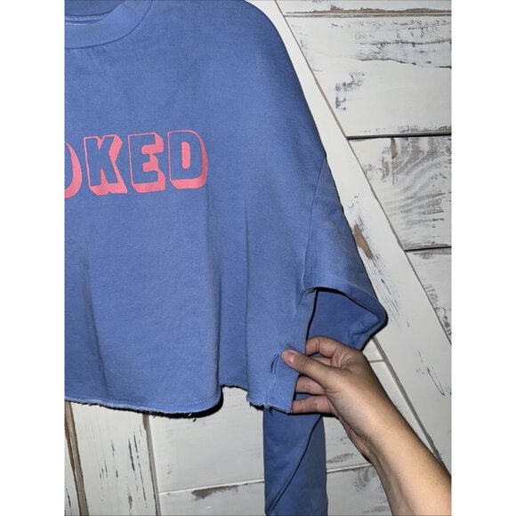 Billabong Women Hey Gday Cropped Crewneck Sweatshirt Small “stoked” Blue Pink - Picture 5 of 9